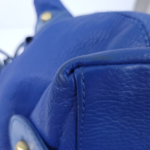 Michael Rome Designs Blue Pebbled Leather Shoulder Bag, Tassels, Twisted Handles - Picture 5 of 9